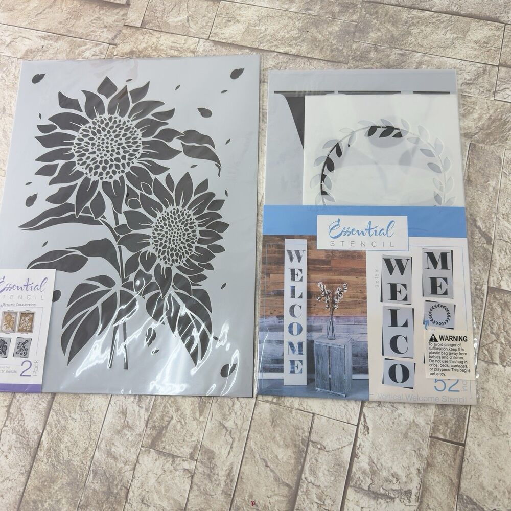 Pack 2 Stencils Art Flowers Welcome for Painting Reusable Plastic Sign Templates - Picture 7 of 16